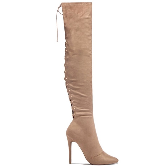 High Heel Open Back Corset Lace Up Thigh High Boot - Picture 3 of 9